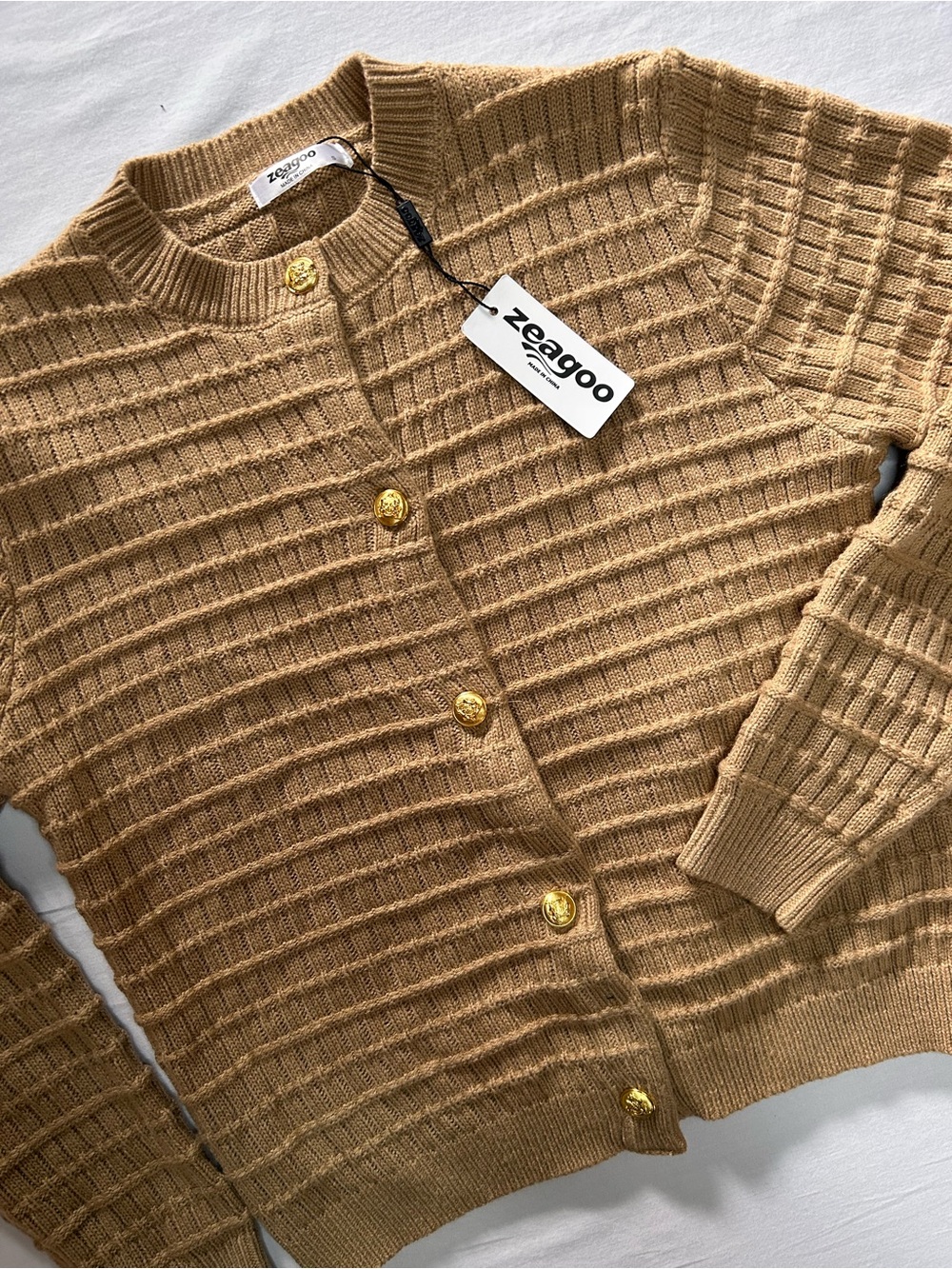 Women's Textured Knit Cardigan - Camel